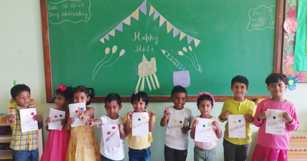 Holi Greeting Card Activity by Montessori Students