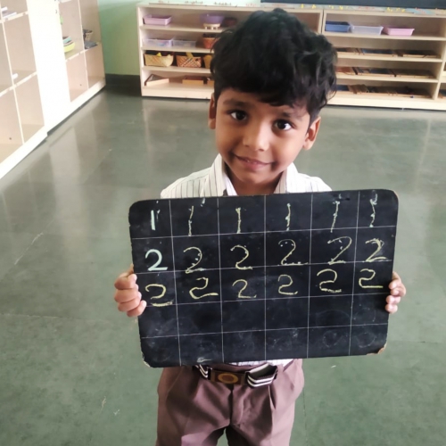 Tracing of numbers by Montessori Students